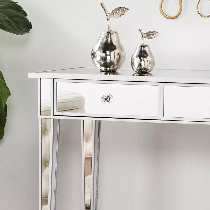 Mesa consola de 2 cajones con espejo Mirage - Plateado - SEI