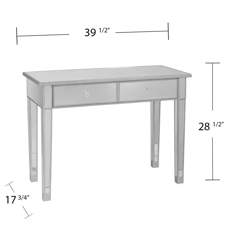 Mesa consola de 2 cajones con espejo Mirage - Plateado - SEI