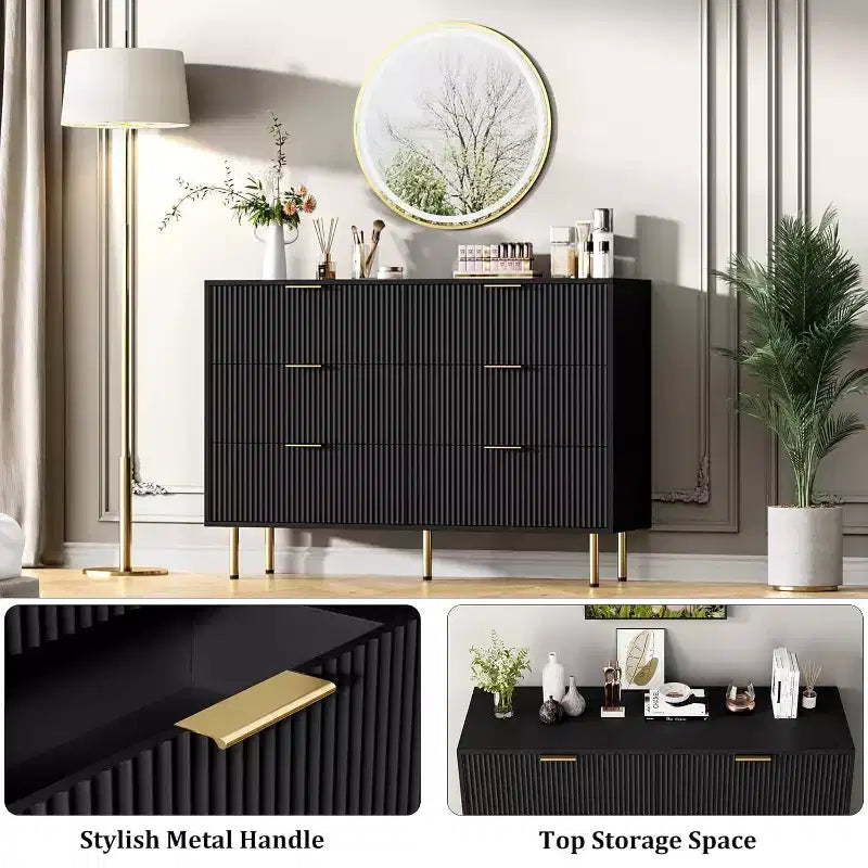 Cómoda para Dormitorio, Cómoda de 6 Cajones, Cómoda Moderna, Organizador de Cajones de Madera para Dormitorio, Sala de Estar, Pasillo, Entrada