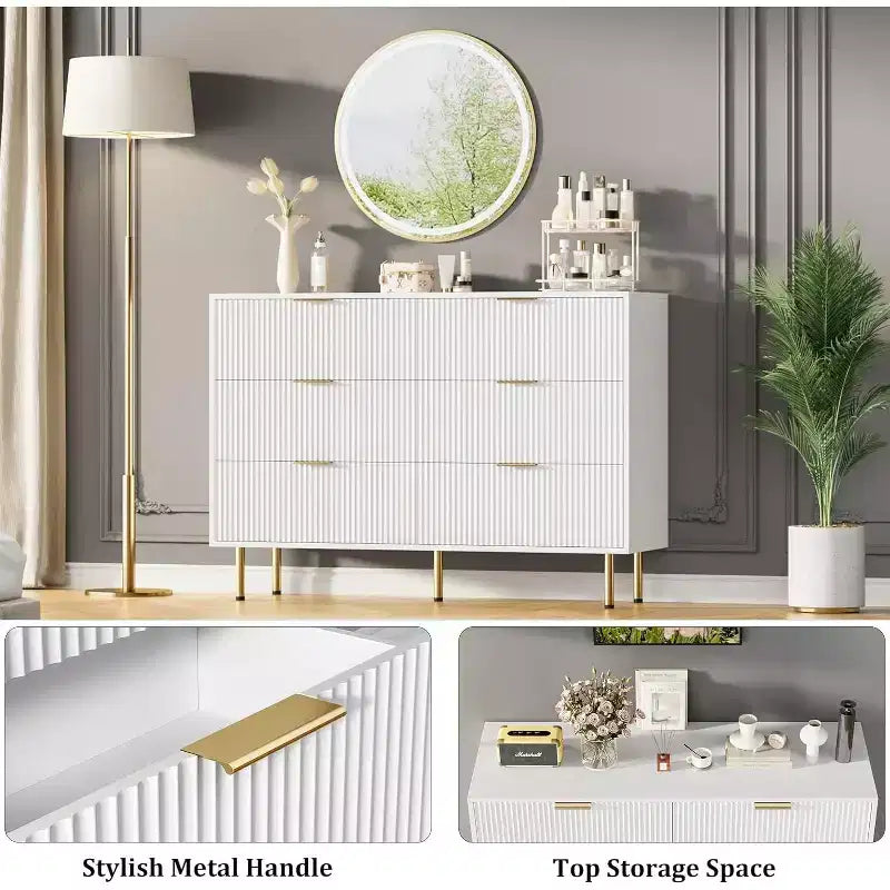 Cómoda para Dormitorio, Cómoda de 6 Cajones, Cómoda Moderna, Organizador de Cajones de Madera para Dormitorio, Sala de Estar, Pasillo, Entrada