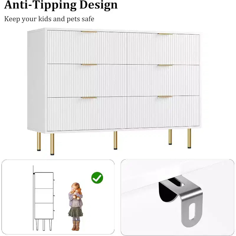 Cómoda para Dormitorio, Cómoda de 6 Cajones, Cómoda Moderna, Organizador de Cajones de Madera para Dormitorio, Sala de Estar, Pasillo, Entrada
