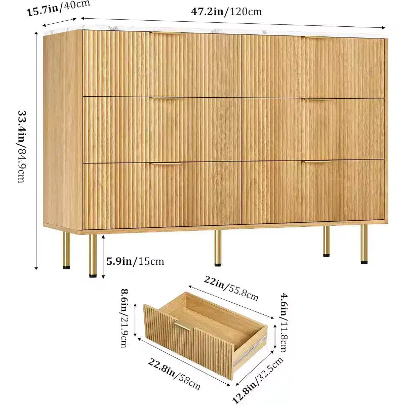 Cómoda para Dormitorio, Cómoda de 6 Cajones, Cómoda Moderna, Organizador de Cajones de Madera para Dormitorio, Sala de Estar, Pasillo, Entrada