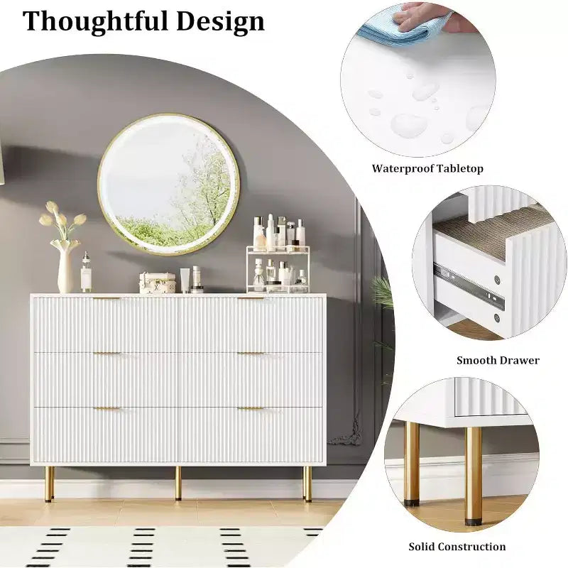 Cómoda para Dormitorio, Cómoda de 6 Cajones, Cómoda Moderna, Organizador de Cajones de Madera para Dormitorio, Sala de Estar, Pasillo, Entrada