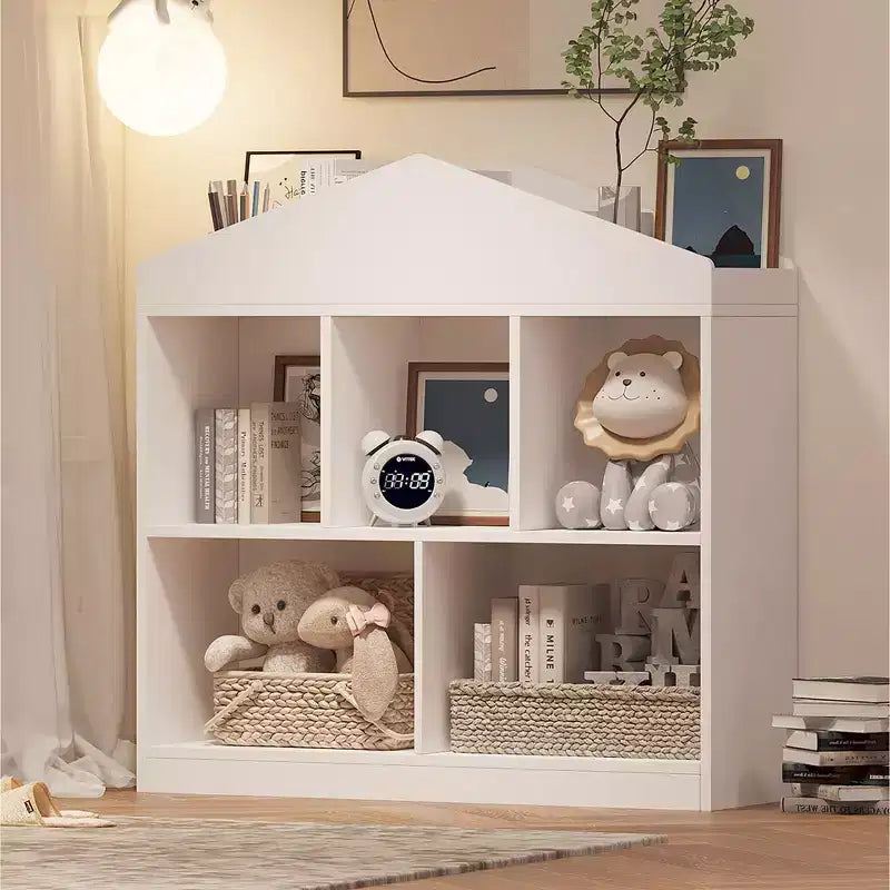 Organizador de almacenamiento de juguetes para niños de 5 compartimentos - Estantería de madera blanca para sala de juegos, cuarto de bebé y dormitorio infantil