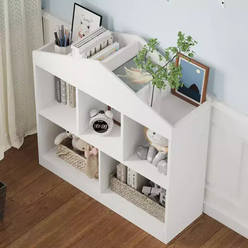 Organizador de almacenamiento de juguetes para niños de 5 compartimentos - Estantería de madera blanca para sala de juegos, cuarto de bebé y dormitorio infantil