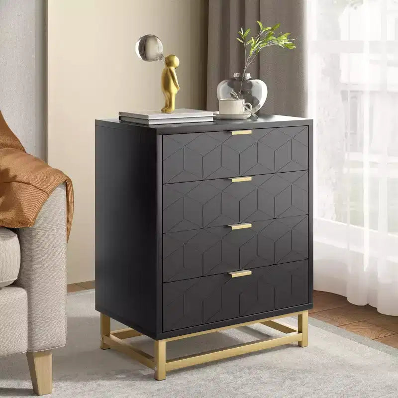 Cómoda con cajones, Cómoda para dormitorio, Organizador de cómoda de 53.5" con manijas y patas de metal