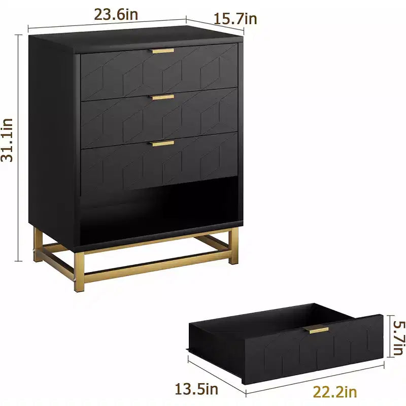Cómoda con cajones, Cómoda para dormitorio, Organizador de cómoda de 53.5" con manijas y patas de metal