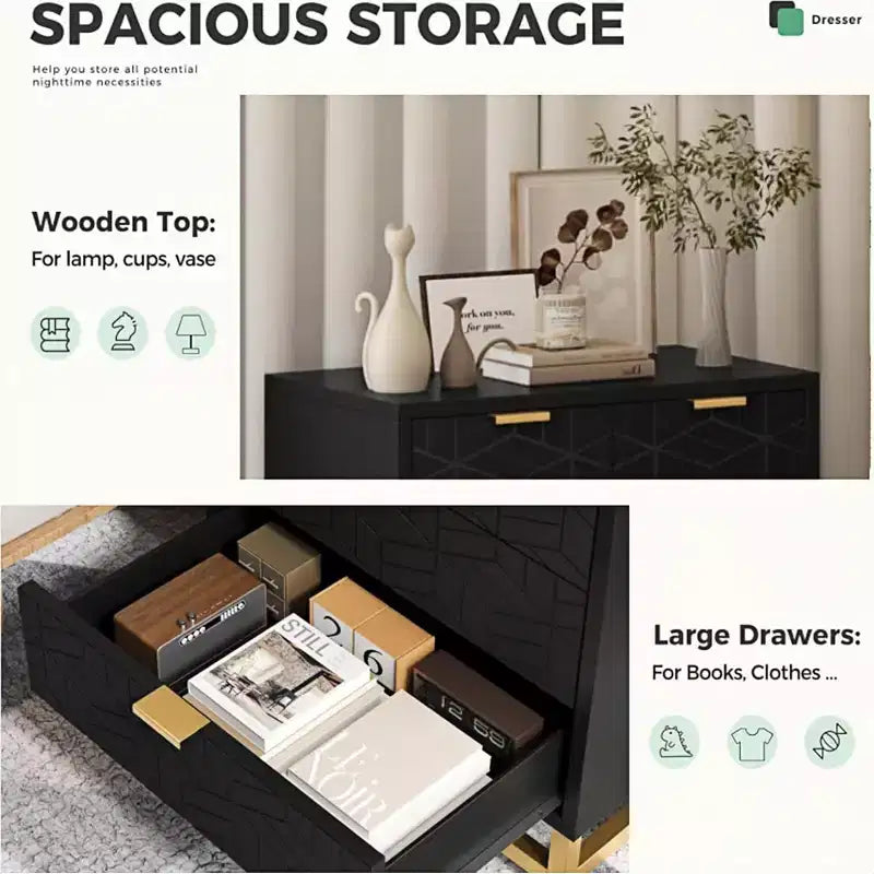 Cómoda con cajones, Cómoda para dormitorio, Organizador de cómoda de 53.5" con manijas y patas de metal