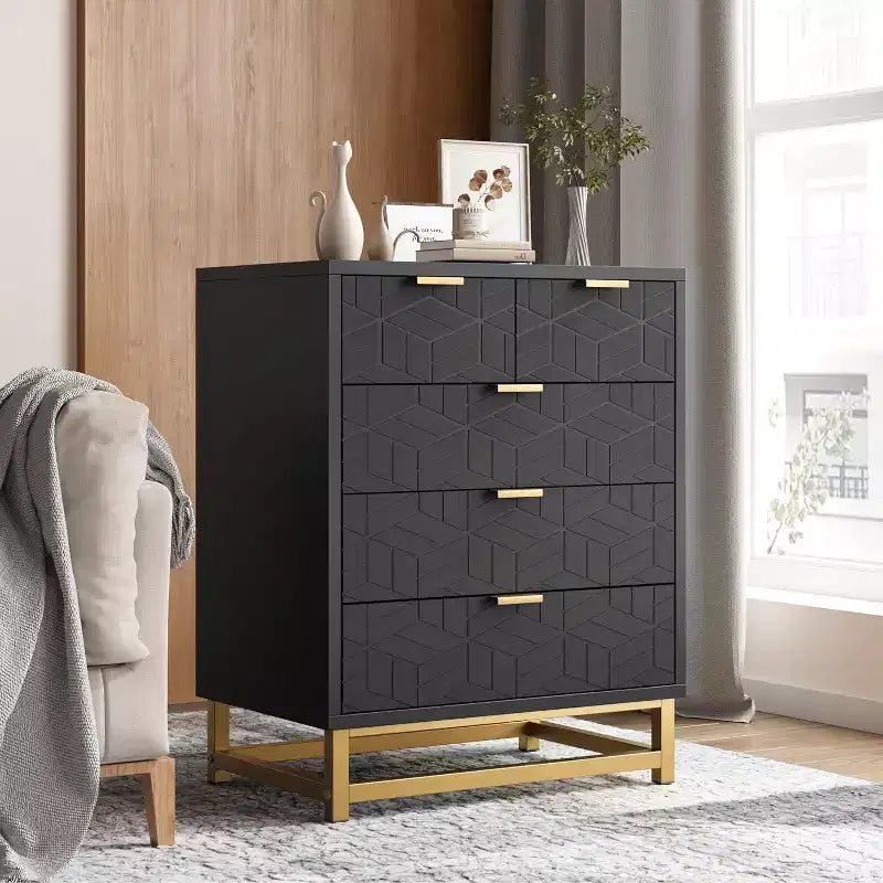 Cómoda con cajones, Cómoda para dormitorio, Organizador de cómoda de 53.5" con manijas y patas de metal