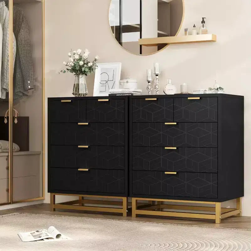 Cómoda con cajones, Cómoda para dormitorio, Organizador de cómoda de 53.5" con manijas y patas de metal