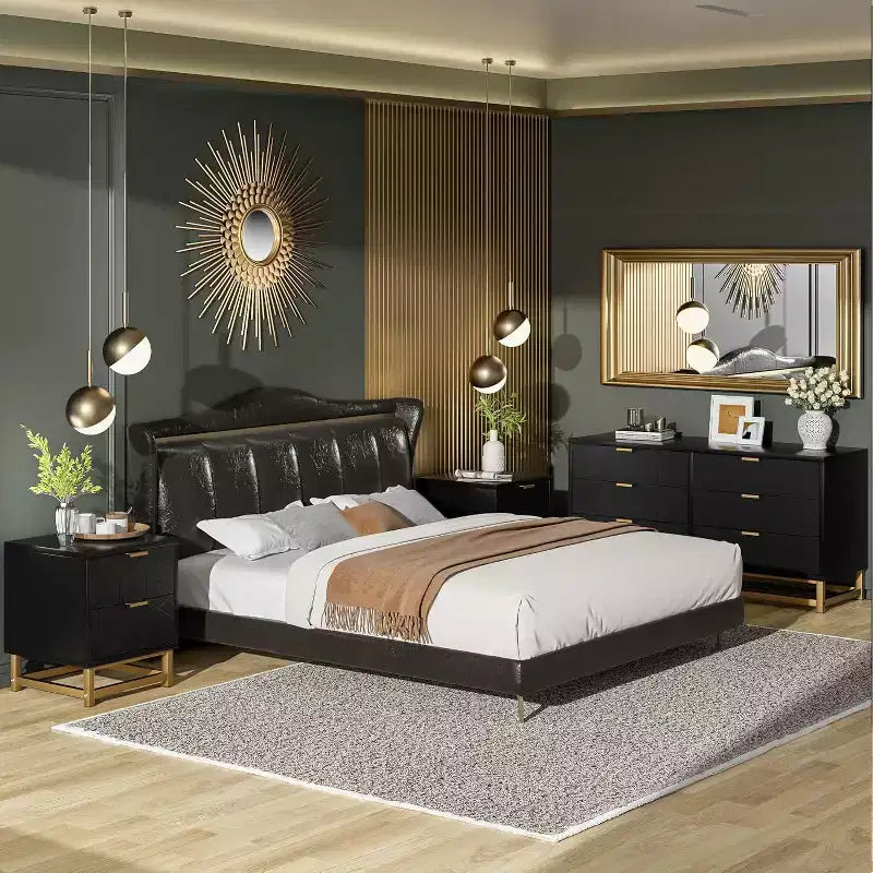 Cómoda con cajones, Cómoda para dormitorio, Organizador de cómoda de 53.5" con manijas y patas de metal