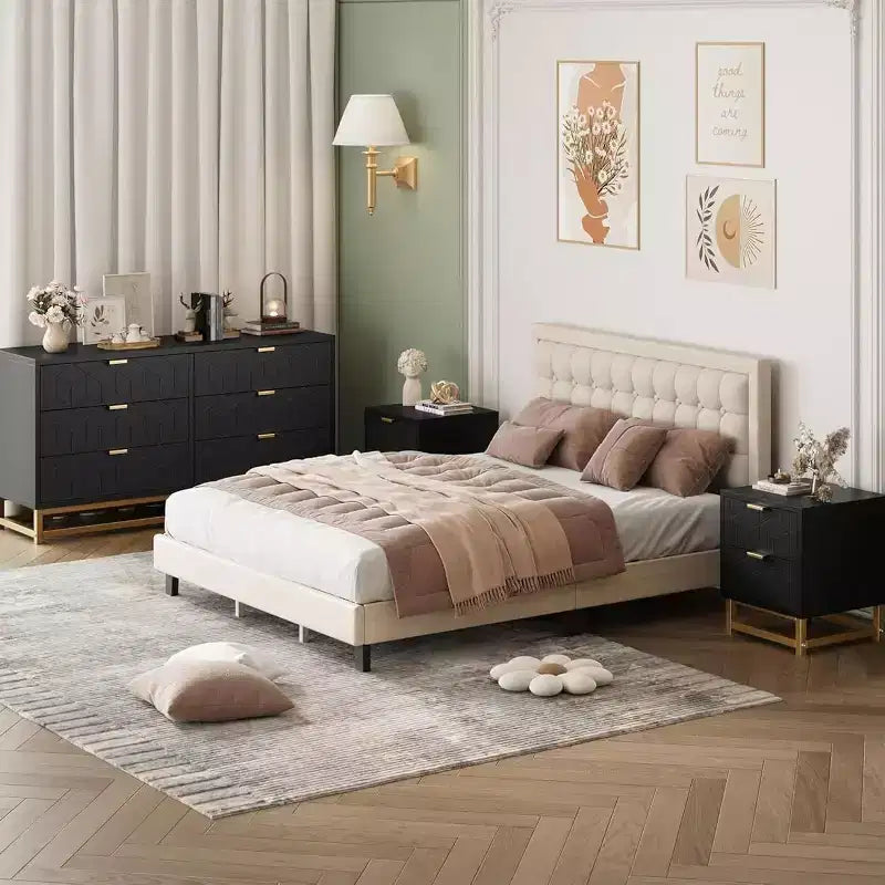 Cómoda con cajones, Cómoda para dormitorio, Organizador de cómoda de 53.5" con manijas y patas de metal