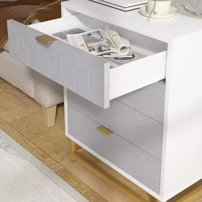 Cómoda con cajones, Cómoda para dormitorio, Organizador de cómoda de 53.5" con manijas y patas de metal