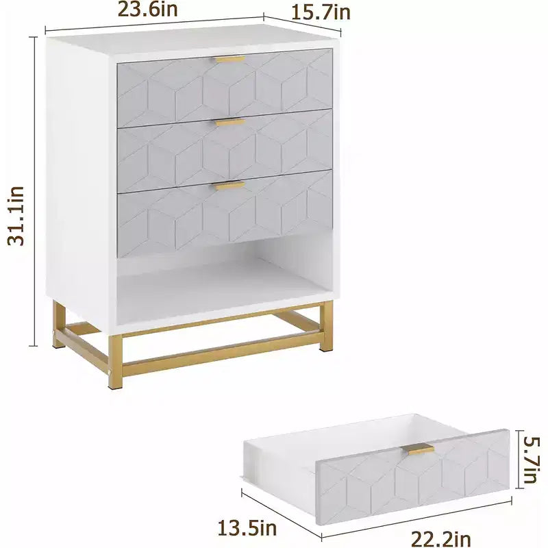 Cómoda con cajones, Cómoda para dormitorio, Organizador de cómoda de 53.5" con manijas y patas de metal