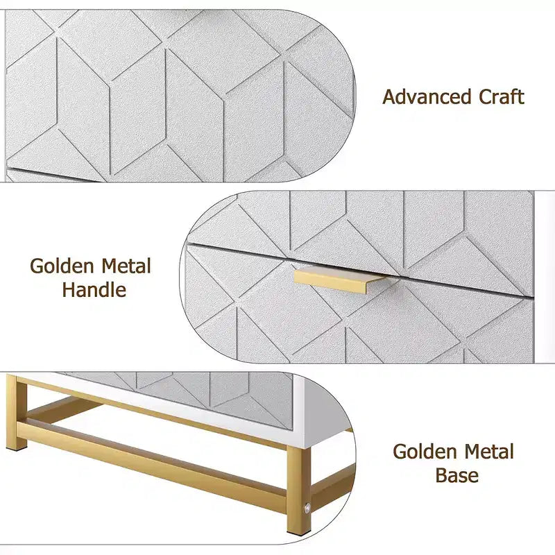 Cómoda con cajones, Cómoda para dormitorio, Organizador de cómoda de 53.5" con manijas y patas de metal