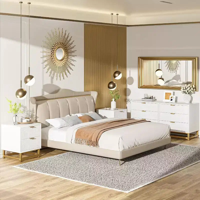 Cómoda con cajones, Cómoda para dormitorio, Organizador de cómoda de 53.5" con manijas y patas de metal