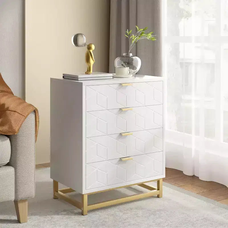 Cómoda con cajones, Cómoda para dormitorio, Organizador de cómoda de 53.5" con manijas y patas de metal