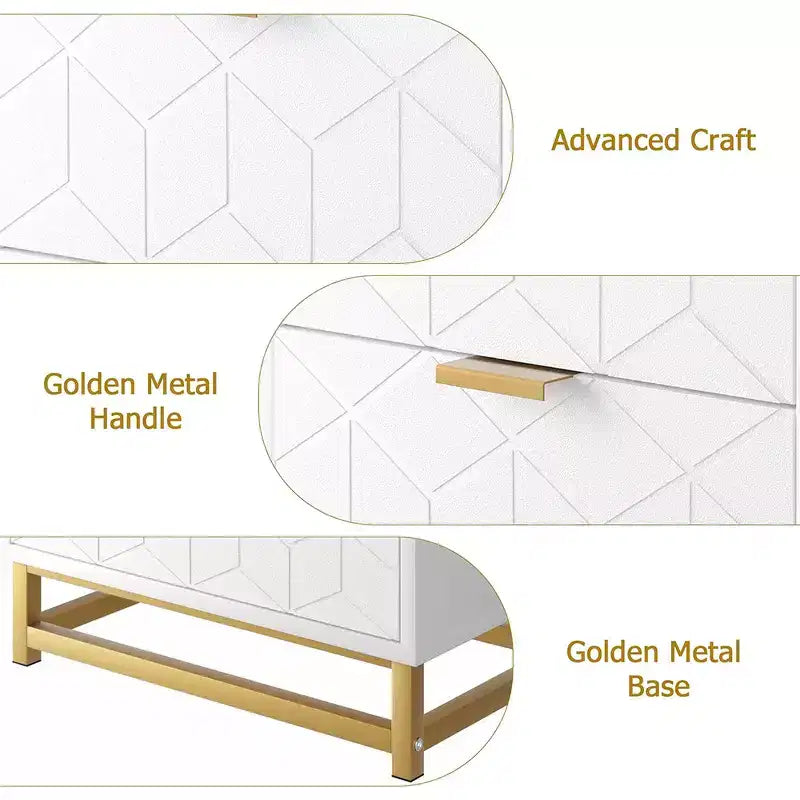 Cómoda con cajones, Cómoda para dormitorio, Organizador de cómoda de 53.5" con manijas y patas de metal