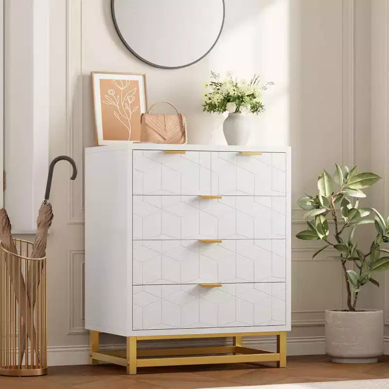Cómoda con cajones, Cómoda para dormitorio, Organizador de cómoda de 53.5" con manijas y patas de metal