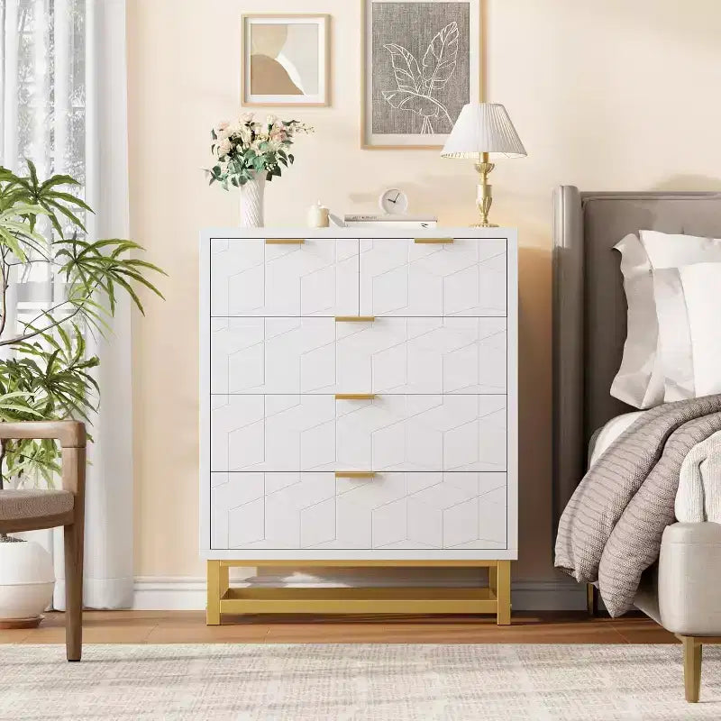 Cómoda con cajones, Cómoda para dormitorio, Organizador de cómoda de 53.5" con manijas y patas de metal