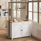 Isla de cocina de 42 pulgadas con almacenamiento, mesa de isla multifuncional con estantes de 2 niveles, encimera de cocina con 5 ganchos, blanco y natural