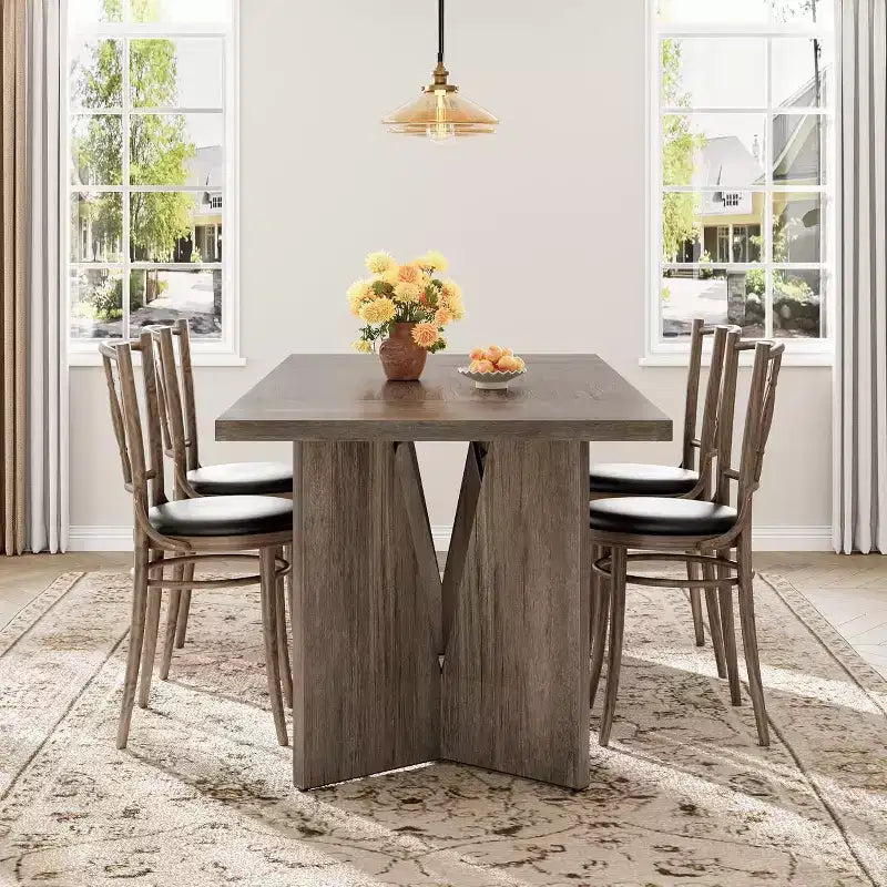 Mesa de comedor rectangular de 71 pulgadas para 6 personas, mesa de cocina rústica estilo granja con patas resistentes