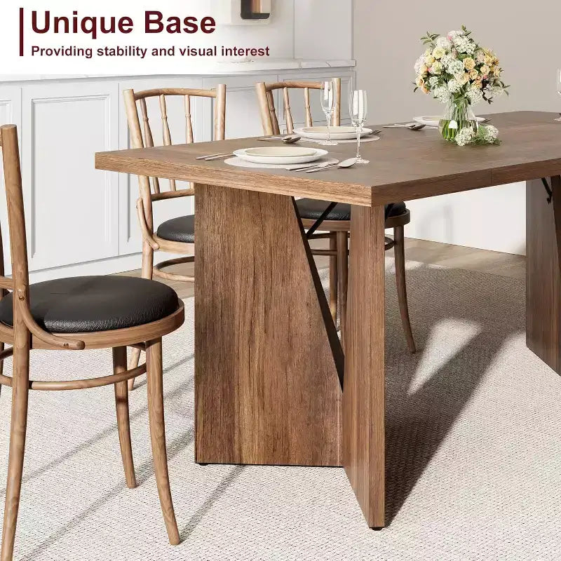 Mesa de comedor rectangular de 71 pulgadas para 6 personas, mesa de cocina rústica estilo granja con patas resistentes
