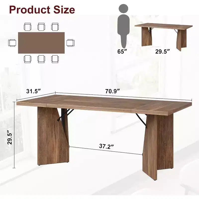 Mesa de comedor rectangular de 71 pulgadas para 6 personas, mesa de cocina rústica estilo granja con patas resistentes