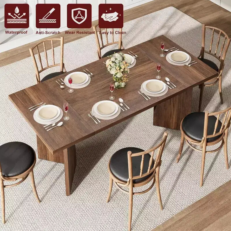 Mesa de comedor rectangular de 71 pulgadas para 6 personas, mesa de cocina rústica estilo granja con patas resistentes