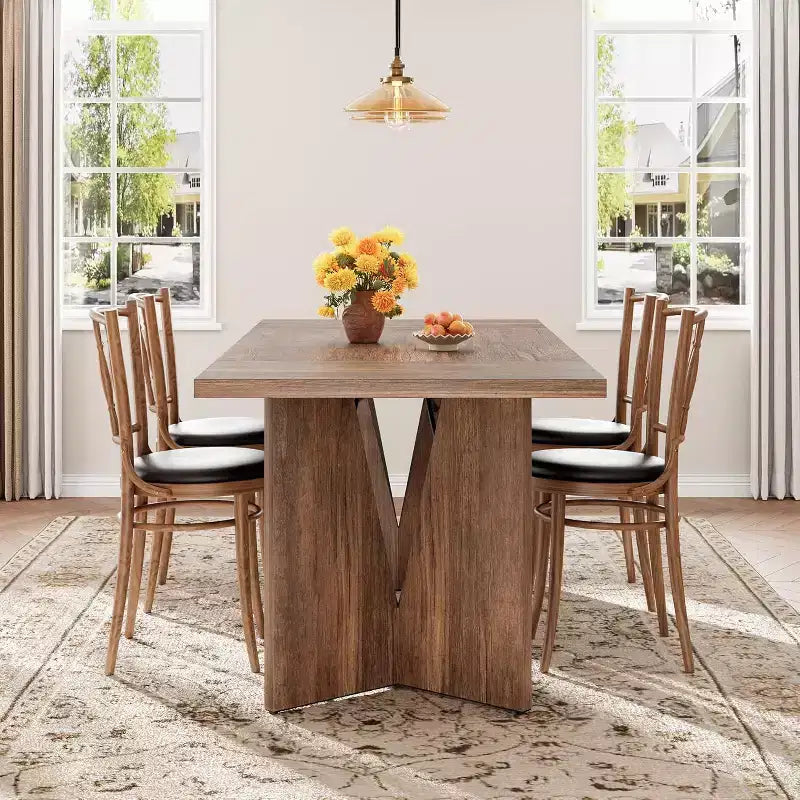 Mesa de comedor rectangular de 71 pulgadas para 6 personas, mesa de cocina rústica estilo granja con patas resistentes