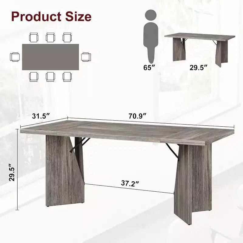 Mesa de comedor rectangular de 71 pulgadas para 6 personas, mesa de cocina rústica estilo granja con patas resistentes