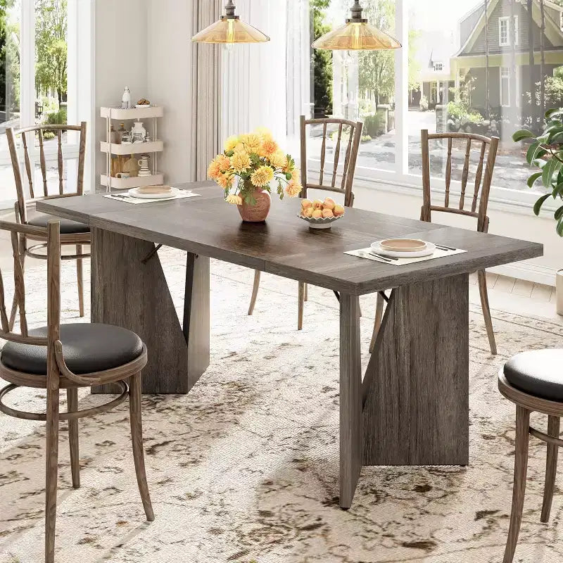 Mesa de comedor rectangular de 71 pulgadas para 6 personas, mesa de cocina rústica estilo granja con patas resistentes