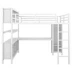 Cama alta Okak de tamaño matrimonial/queen con armario y escritorio en forma de L, literas de metal de alta resistencia con almacenamiento, camas altas para adolescentes y adultos