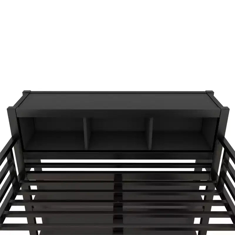 Cama alta Okak de tamaño matrimonial/queen con armario y escritorio en forma de L, literas de metal de alta resistencia con almacenamiento, camas altas para adolescentes y adultos