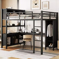 Cama alta Okak de tamaño matrimonial/queen con armario y escritorio en forma de L, literas de metal de alta resistencia con almacenamiento, camas altas para adolescentes y adultos