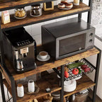 Estantería de panadero de 6 niveles con toma de corriente, soporte para microondas y mesa de café para almacenamiento de especias y sartenes en la cocina