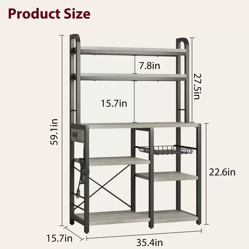 Estantería de panadero de 6 niveles con toma de corriente, soporte para microondas y mesa de café para almacenamiento de especias y sartenes en la cocina