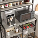 Estantería de panadero de 6 niveles con toma de corriente, soporte para microondas y mesa de café para almacenamiento de especias y sartenes en la cocina