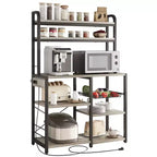 Estantería de panadero de 6 niveles con toma de corriente, soporte para microondas y mesa de café para almacenamiento de especias y sartenes en la cocina