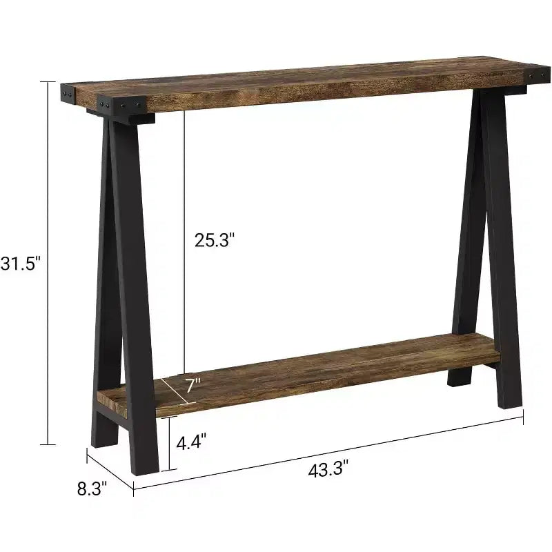 Mesa de entrada estrecha estilo rústico, consola de 43.3 con almacenamiento