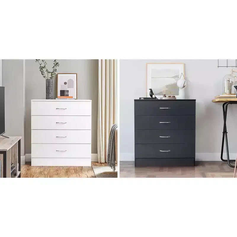 Karl Home Cómoda blanca de 4 cajones de aglomerado de 66 cm de ancho