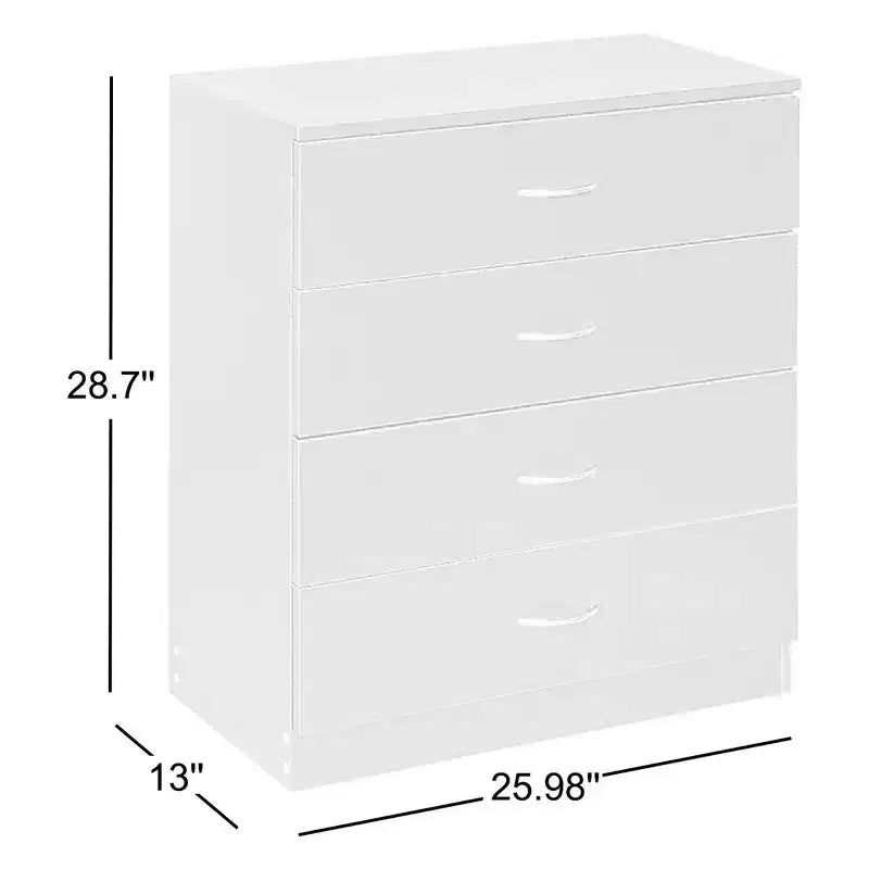 Karl Home Cómoda blanca de 4 cajones de aglomerado de 66 cm de ancho