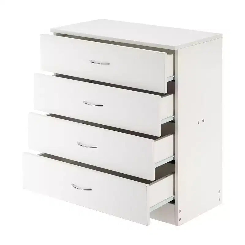 Karl Home Cómoda blanca de 4 cajones de aglomerado de 66 cm de ancho