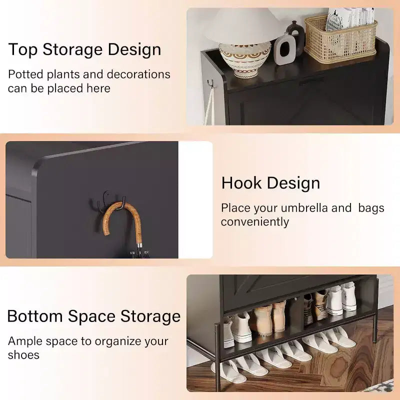 Mueble Zapatero Whizmax de 2 Cajones, Organizador Independiente para Entrada con Puertas Abatibles, Patas Metálicas, Zapatero Estrecho para Almacenamiento con Separación en Seco/Húmedo