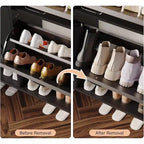Mueble Zapatero Whizmax de 2 Cajones, Organizador Independiente para Entrada con Puertas Abatibles, Patas Metálicas, Zapatero Estrecho para Almacenamiento con Separación en Seco/Húmedo