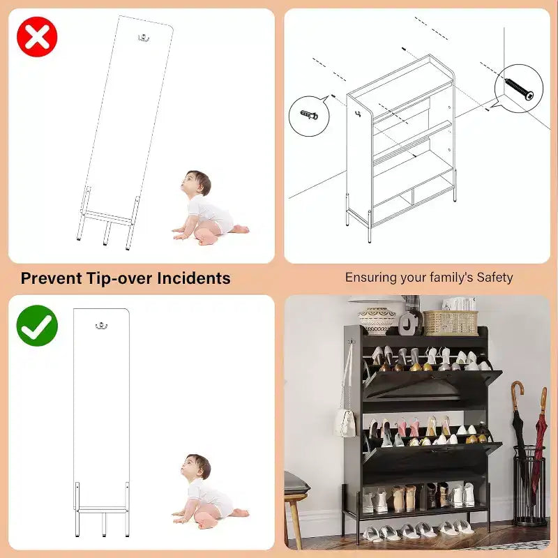 Mueble Zapatero Whizmax de 2 Cajones, Organizador Independiente para Entrada con Puertas Abatibles, Patas Metálicas, Zapatero Estrecho para Almacenamiento con Separación en Seco/Húmedo