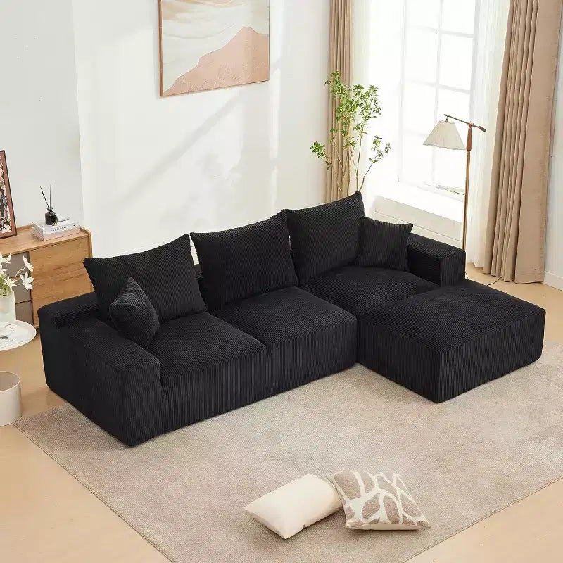 Sofá seccional extragrande en forma de L de 279 cm, sofá seccional Cloud con chaise longue y cojines, sofá de espuma sin estructura de pana suave para salas de estar, apartamentos, dormitorios