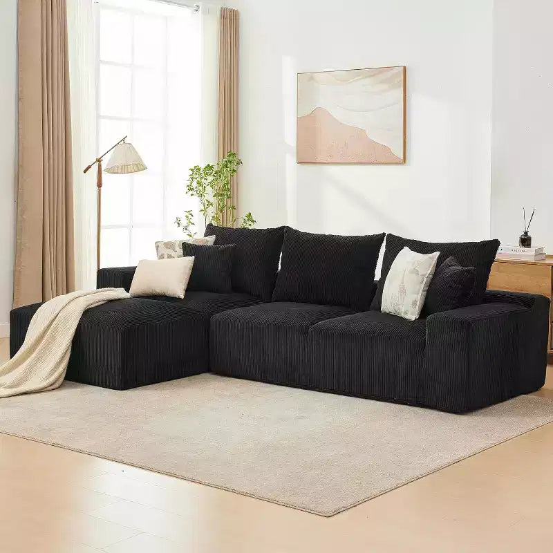 Sofá seccional extragrande en forma de L de 279 cm, sofá seccional Cloud con chaise longue y cojines, sofá de espuma sin estructura de pana suave para salas de estar, apartamentos, dormitorios