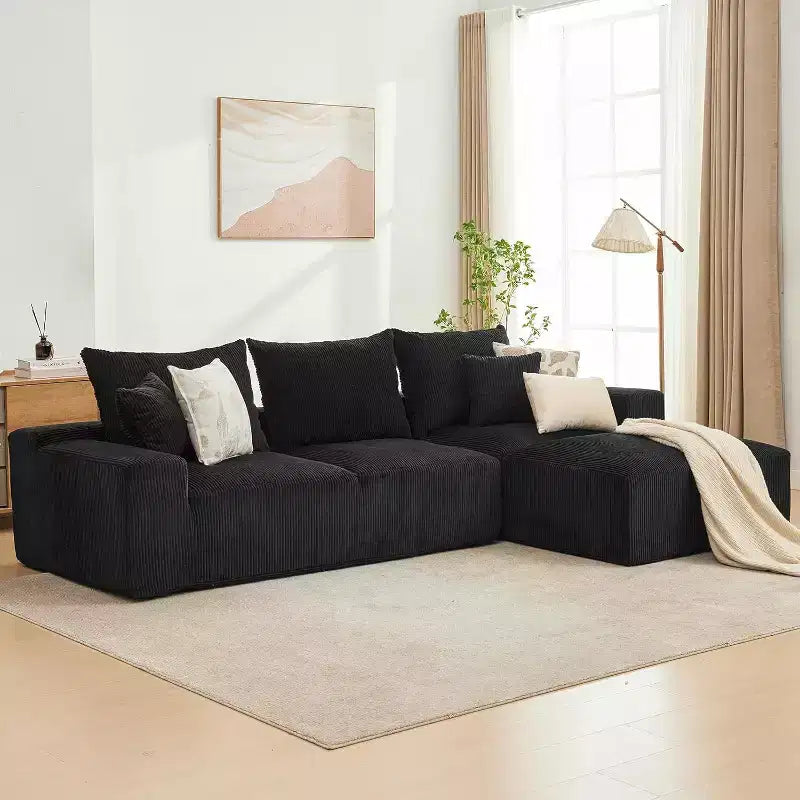 Sofá seccional extragrande en forma de L de 279 cm, sofá seccional Cloud con chaise longue y cojines, sofá de espuma sin estructura de pana suave para salas de estar, apartamentos, dormitorios