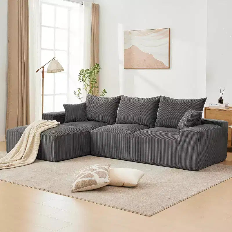 Sofá seccional extragrande en forma de L de 279 cm, sofá seccional Cloud con chaise longue y cojines, sofá de espuma sin estructura de pana suave para salas de estar, apartamentos, dormitorios